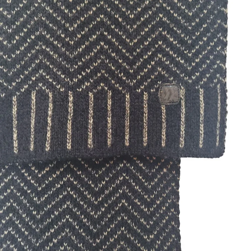 Mens Black & Gray Knit Wool Scarf With Chevron & Geometric Patterns 63
